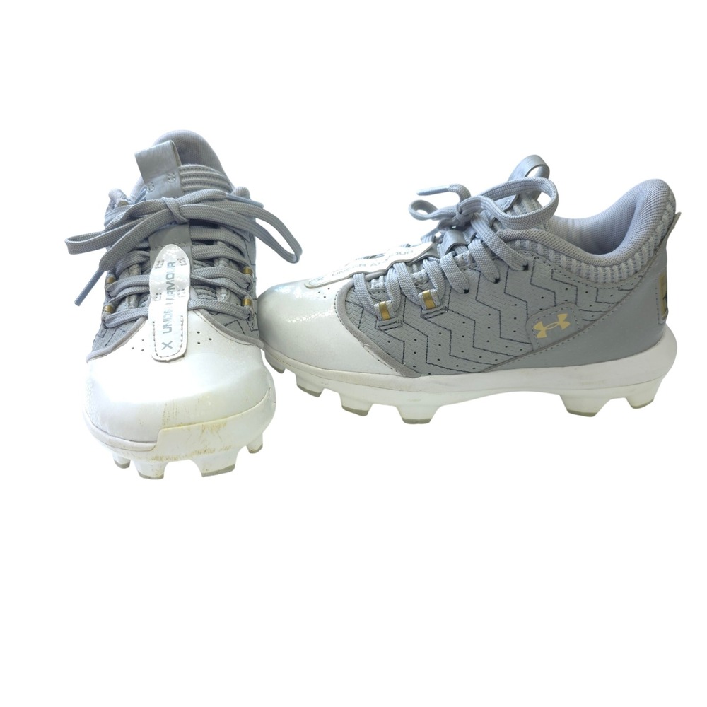 Under Armour Harper 4 RM Youth Baseball Cleats Grey White Gold 3027453-102 1Y